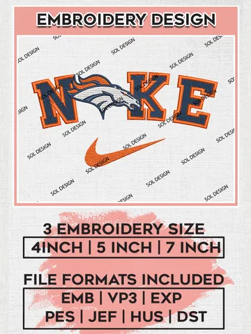 Nike Denver Broncos Embroidery Designs, NFL Broncos Embroidery Designs, NFL Embroidery Designs, NFL Denver Broncos Machine Embroidery Design, Digital Download $6.99