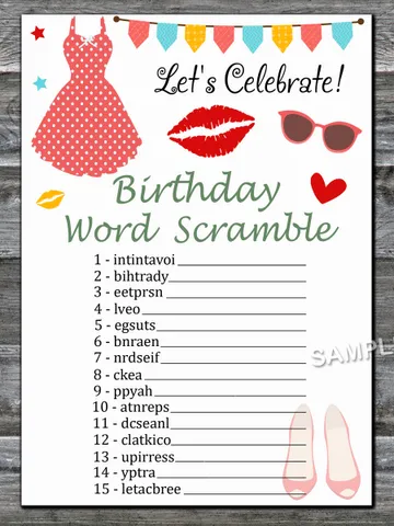 Ladies theme Birthday Word Scramble Game,Adult Birthday party game-fun games for her-Instant download $1.75