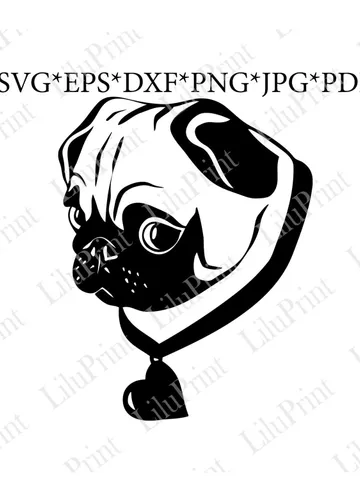 Pug SVG Pug head cut file Dog PNG Digital clip art Dog lover Cute pug & hearts vector file for Cricut Silhouette Instant download $2.85
