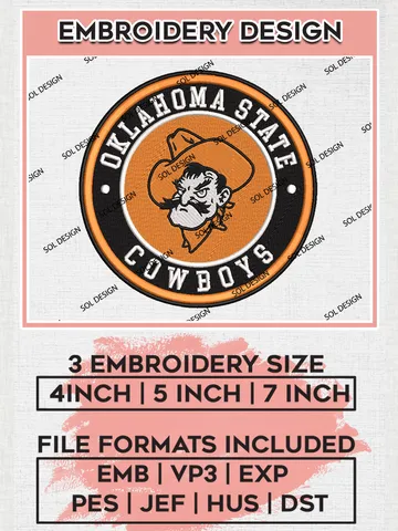 NCAA Oklahoma State Cowboys Round Logo Embroidery, NCAA Oklahoma State Logo Embroidery files, NCAA Teams, Machine embroidery designs, Digital Download $6.99