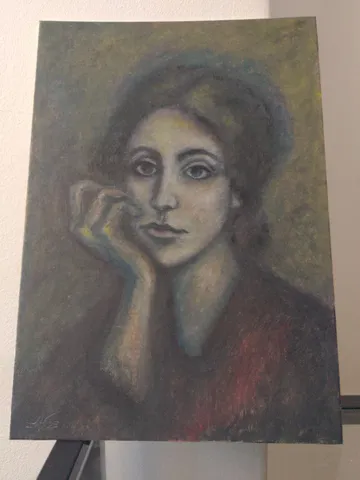 Silence – Original oil painting, contemplative portrait in cool tones, emotional fine art for modern interiors