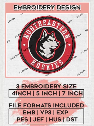NCAA Northeastern Huskies Round Logo Embroidery, NCAA Northeastern Huskies Logo Embroidery files, NCAA Teams, Machine embroidery designs, Digital Download $6.99