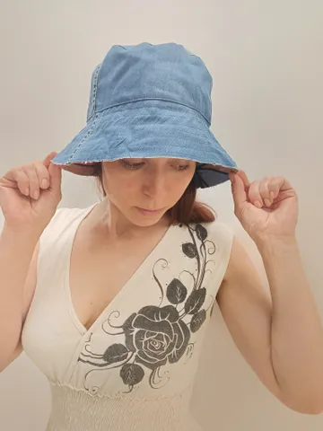 Bucket hat denim and cotton hat for beach and travel essential for everyone. Unisex hat, double-sided cap. $35.00
