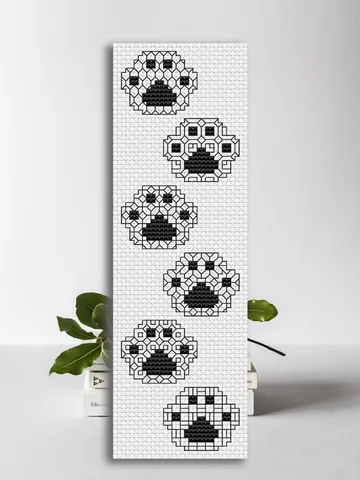 Cross stitch bookmark pattern Cat Paws, Blackwork embroidery pattern