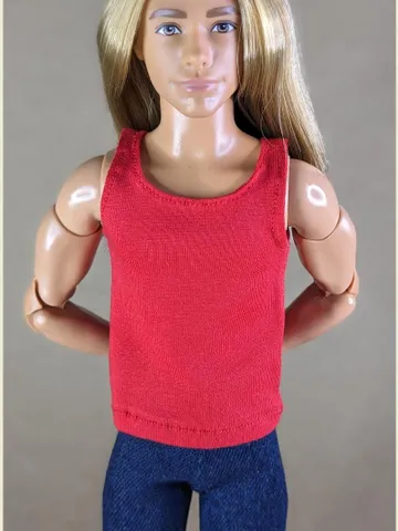 Red tank top for 12 inch fashion male dolls $15.00