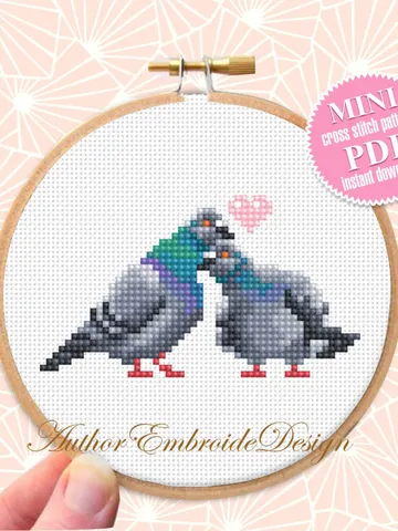 Pair pigeons cross stitch pattern PDF download Valentine birds cross stitch chart Mini dove cross stitch Bird lover gift Couple pigeons #K30 $3.40