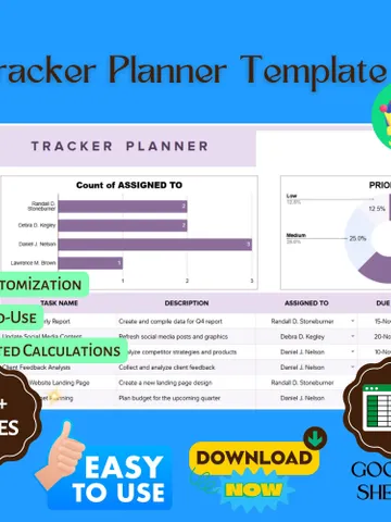 Tracker Planner Template, Editable Google Sheets, Digital Tool for Organizing Tasks, Goals, and Daily Activities $8.26