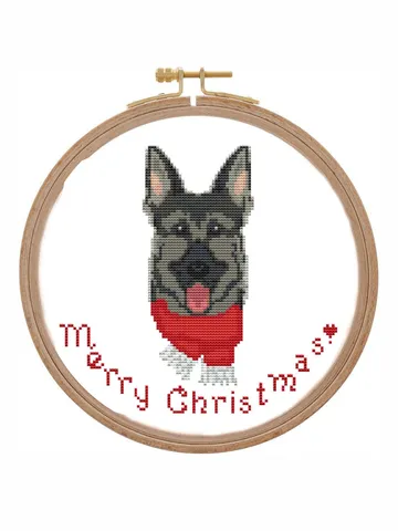 German Shepherd cross stitch pattern Christmas cross stitch pattern PDF Modern Black dog cross stitch Festive dog portrait cross stitch