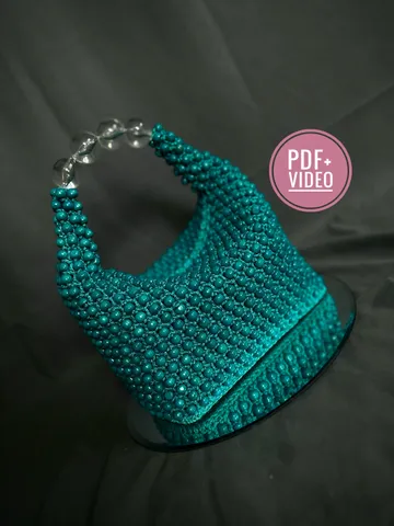 Crochet pattern beaded handbag PDF digital instant download and video tutorial, shoulder bead bag, woman crossbody, top handle, small purse $8.00