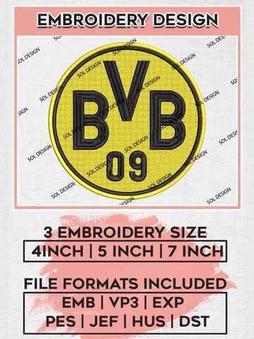 Borussia Dortmund Embroidery Design, Bundesliga Logo Embroidery, Bundesliga Borussia Dortmund Embroidery, Machine Embroidery Design $6.99