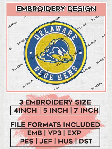 NCAA Delaware Blue Hens Round Logo Embroidery, NCAA Delaware Blue Hens Logo Embroidery files, NCAA Teams, Machine embroidery designs, Digital Download