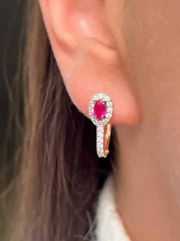 Earrings Silver gold plated 925 assay value with corundum ruby $89.00
