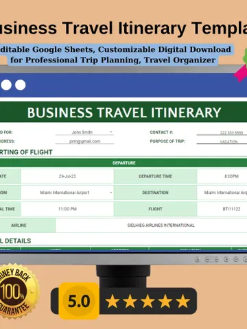 Business Travel Itinerary Template | Editable Google Sheets, Customizable Digital Download for Professional Trip Planning, Travel Organizer $6.86