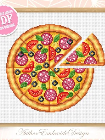 Pizza cross stitch pattern download PDF Italian food cross stitch chart, Pizza ornament digital pattern PDF, Kitchen cross stitch #F16 $4.30