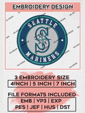 Seattle Mariners MLB Team Round Logo Embroidery Design, MLB Team Embroidery files, Seattle Mariners Baseball Team, Mariners Team, Digital Download