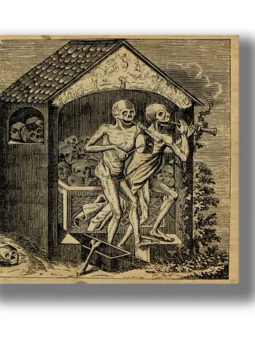 Dance of Death: The Ossuary and Two Skeletons Playing Flutes. $27.00
