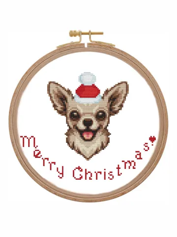 Christmas Chihuahua cross stitch pattern ornament Watercolor Christmas dog counted cross stitch modern chart Xmas dog face xstitch card
