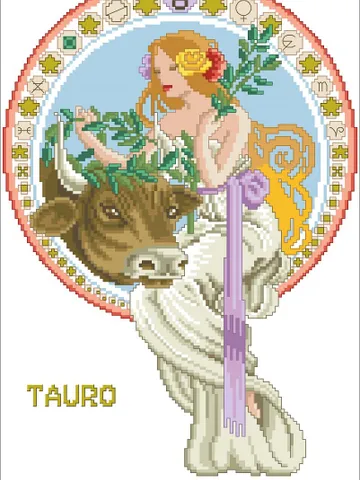 Vintage Cross Stitch Pattern Zodiac Sign Taurus Counted Digital Download PDF $4.50