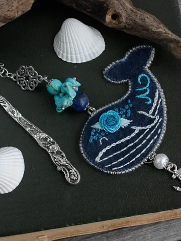 Whale bookmark personalized Ocean lover gifts Embroidered monogrammed bookmark for women Metal custom initial beaded book mark with letter $35.00