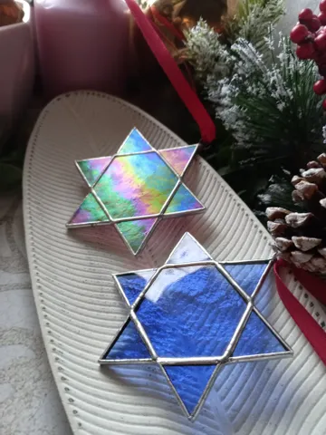 Set of 2 snowflake suncatchers, christmas ornaments, simple stained glass, Christmas decorations, Xmas tree star