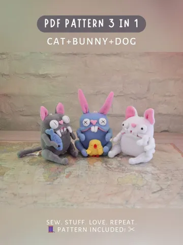 PDF Plush Toy Patterns β Fleece Softies Trio (Cat, Dog, Bunny) $22.00