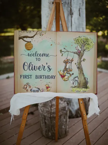 Editable Welcome banner Hundred Acre Wood First Birthday party banner; Winnie the Pooh Party; Classic Pooh Party Birthday Download; wp5 $11.62