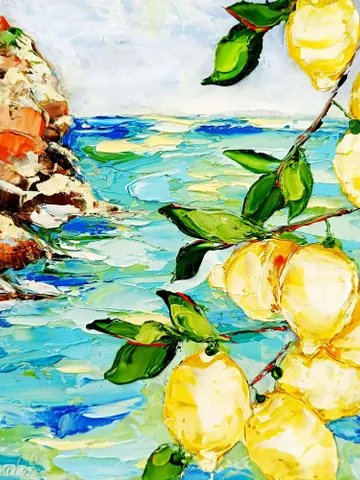 Lemon Painting Italy Seascape Original Art Impasto Oil Painting Signed painting Coastal Painting Amalfi Art Italy Painting ArtProkopaloSv $134.00