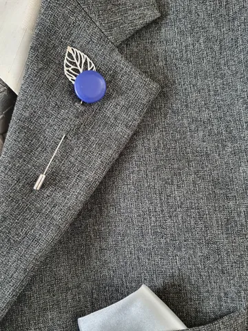 Blue men's lapel pin Leather boutonniere for him, minimalist pin $35.00