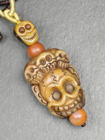 Unique Citipati Skull Protective Charm,Gandhanra Vintage Tibetan Amulet,Spiritual Necklaces,Made of Deer Antlers and Kapala $199.99
