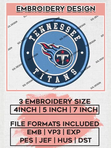 NFL Tennessee Titans Circle Logo Embroidery Design Files, NFL Titans, NFL Embroidery Designs, NFL Tennessee Titans Machine Embroidery Design, Digital Download