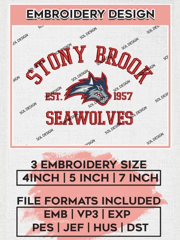 Stony Brook Seawolves Est 1957 Logo Embroidery Designs, NCAA Stony Brook Seawolves Team Embroidery, NCAA Team Logo, 3 sizes, Machine embroidery Files, Digital Download $6.99