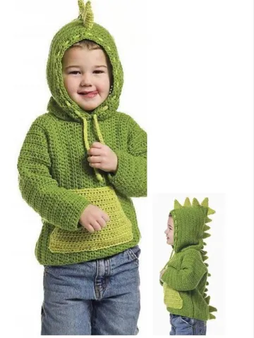 Dinosaur sweater pattern , hooded crochet pattern, Boys Girls sweater dinosaur  hoodie, children kids jumper dinosaur size 4, 6, 8 years $7.24