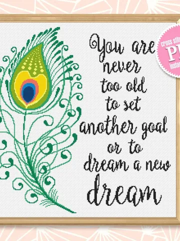 Motivational quote cross stitch pattern PDF download Peacock feather cross stitch chart, Inspirational quote pattern digital PDF #Q8 $4.50
