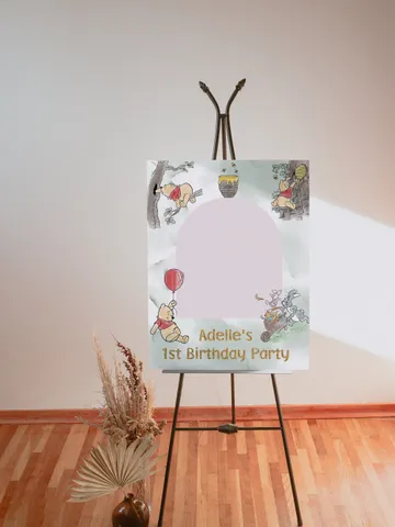 PhotoFrame Board Winnie the Pooh Birthday Party; Winnie Pooh 1st Birthday Editable Photo frame Banner Birthday Party Decoration Winnie Wpg15 $11.62