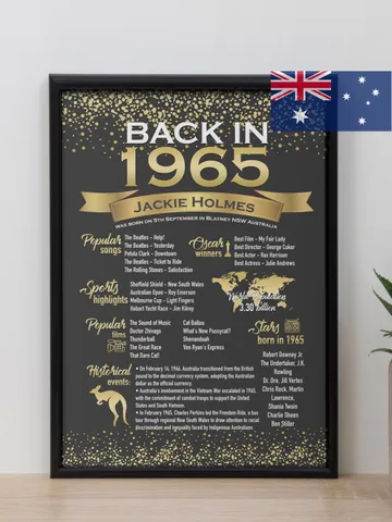 60th Birthday Party Decorations, 60th Birthday Poster Aussie Printable, Back In 1965, 60th Birthday Sign, 1965 Birthday Poster for Australia $15.00