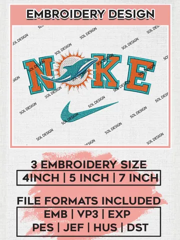Nike Miami Dolphins Embroidery Design Files, NFL Dolphins, NFL Logo Embroidery Files, NFL Miami Dolphins Machine Embroidery Design, Digital Download