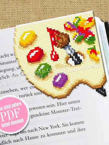 Paint palette Corner bookmark cross stitch pattern PDF download Artist palette cross stitch chart, Handmade bookmark pattern digital #B327 $4.10