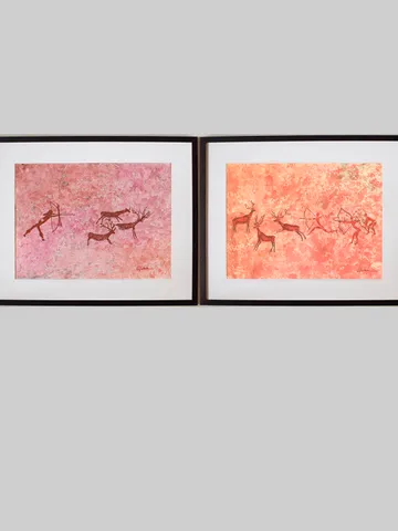 Deer hunting wall art | Original Pastel and Watercolor Artwork Ancient Cave Painting Style | Hunters Prehistoric art | Handmade Artwork | Archers stylization of rock art | Drawings of a prehistoric man | Modular painting $210.00