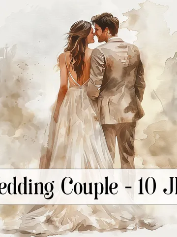 10 Wedding Couples JPG Clipart Bundle for Wedding Invitation, Printable Watercolor clipart, High Quality JPGs, Paper craft, junk journal $2.64
