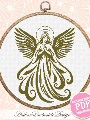 Guardian angel cross stitch pattern PDF download Angel silhouette cross stitch chart for beginner, Angel ornament pattern digital PDF #O16 $4.50