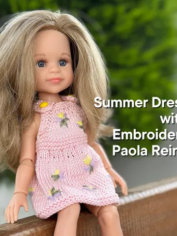 Summer Dress with flower embroidery Exclusive Handmade Outfit Paola Reina Doll ooak $26.66