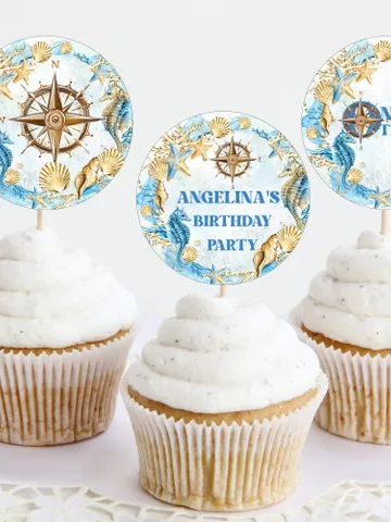 Editable Cupcake Topper ONEder the Sea First Birthday Topper; Under the Sea Party; Ocean Party Birthday Template Instant Download; SE1 $10.45