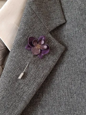 Violet orchid men's lapel pin Leather boutonniere for him 3rd anniversary gift, art 9 $35.00