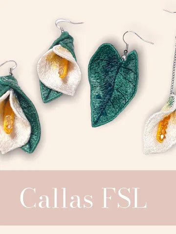 Calla lilies FSL machine embroidery design for creating jewelry  Digital embroidery pattern Free standing lace flower file 3D embroidery $6.93