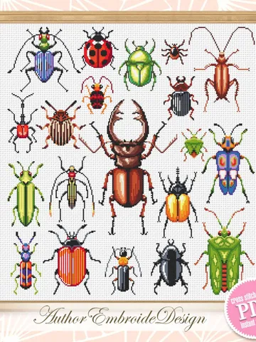 Bugs cross stitch pattern PDF download Sampler beetles cross stitch chart, Insect cross stitch, Bugs pattern digital PDF, Stag beetle #K42 $8.60