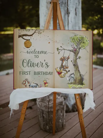 Editable Welcome banner Hundred Acre Wood First Birthday party banner; Winnie the Pooh Party; Classic Pooh Party Birthday Download; wp2 $11.62