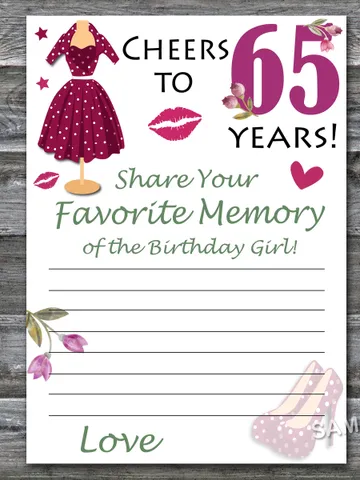 65th Birthday Favorite Memory of the Birthday Girl,Adult Birthday party game-fun games for her-Instant download $1.75