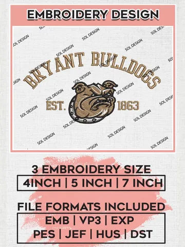 Bryant Bulldogs Est 1863 Logo Embroidery Designs, NCAA Bryant Bulldogs Team Embroidery, NCAA Team Logo, 3 sizes, Machine embroidery Files, Digital Download $6.99