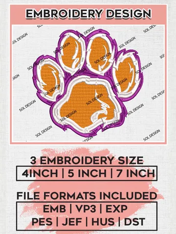 Clemson Tigers Mascot Logo Machine Embroidery Design, NCAA Clemson Tigers Embroidery Design Design files, NCAA Team Embroidery Designs, NCAA Machine Embroidery Designs, Digital Download $6.99