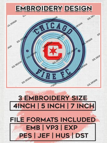 Chicago Fire FC Soccer Team Logo Embroidery Design, MLS Chicago Fire FC Logo Embroidery Files, Soccer Team Machine Embroidery, Machine Embroidery Design $6.99